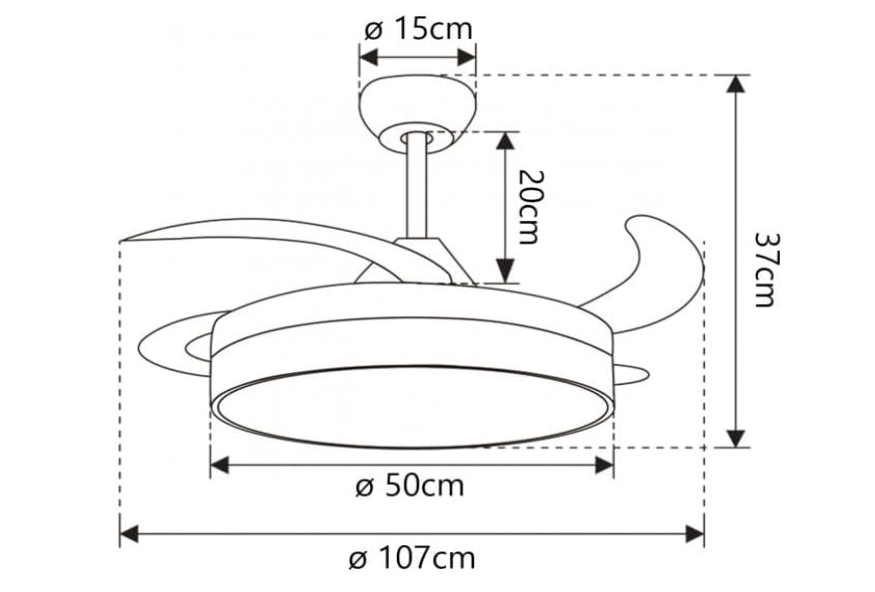 LEDUNI Ventilador de Techo 50 cm con Luz LED y Aspas Retráctiles