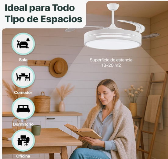 LEDUNI Ventilador de Techo 50 cm con Luz LED y Aspas Retráctiles
