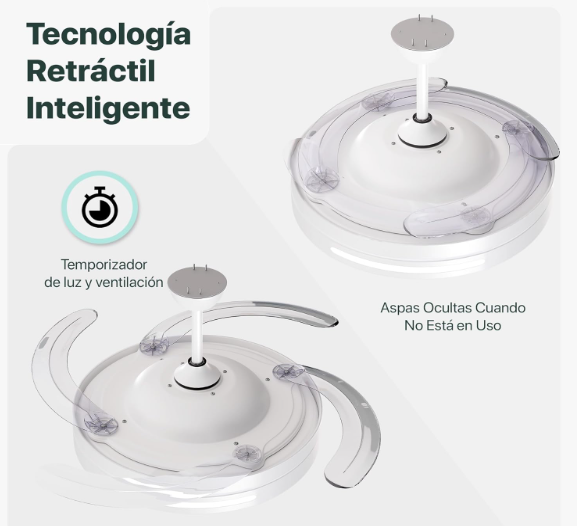 LEDUNI Ventilador de Techo 50 cm con Luz LED y Aspas Retráctiles