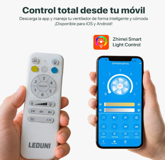 LEDUNI Ventilador de Techo 50 cm con Luz LED y Aspas Retráctiles
