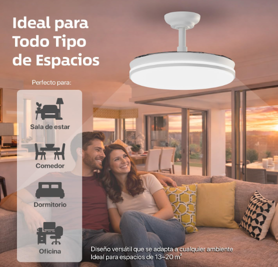 Ventilador de Techo 50 cm con Luz LED 42W y Aspas Retráctiles