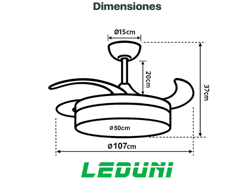 Ventilador de Techo 50 cm con Luz LED 66W y Aspas Retráctiles