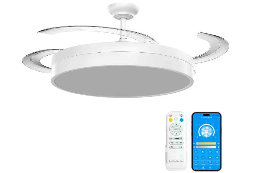 Ventilador de Techo 50 cm con Luz LED 36W y Aspas Retráctiles
