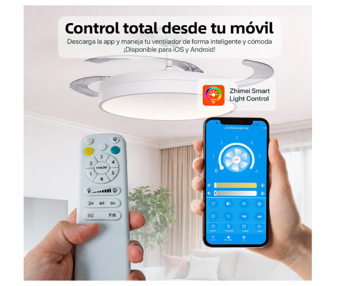 Ventilador de Techo 50 cm con Luz LED 36W y Aspas Retráctiles