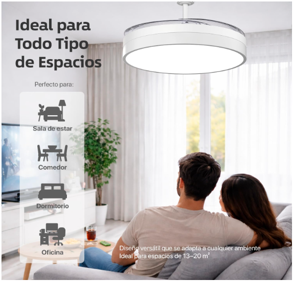 Ventilador de Techo 50 cm con Luz LED 36W y Aspas Retráctiles