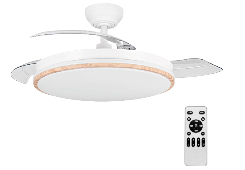 Ventilador de Techo 50 cm con Luz LED y Aspas Retráctiles Madera liso