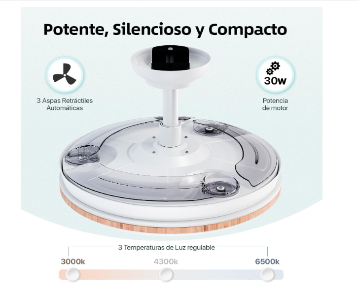 Ventilador de Techo 50 cm con Luz LED y Aspas Retráctiles Madera liso