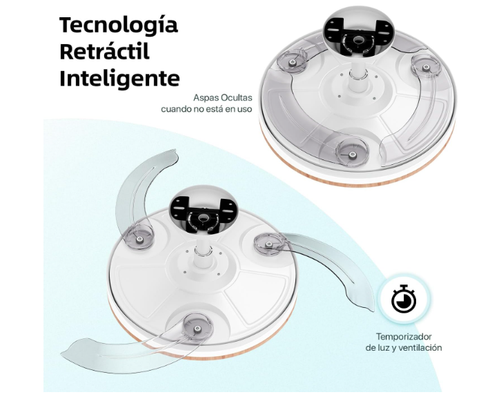 Ventilador de Techo 50 cm con Luz LED y Aspas Retráctiles Madera liso