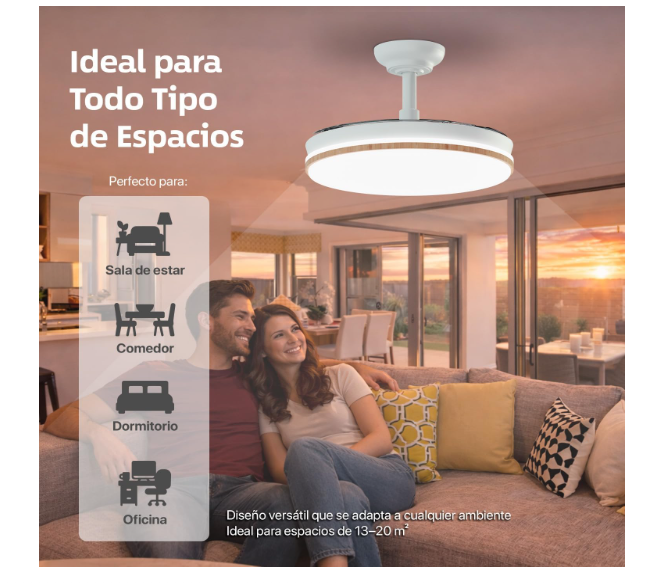 Ventilador de Techo 50 cm con Luz LED y Aspas Retráctiles Madera liso