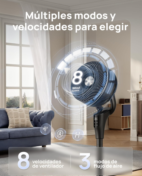 Ventilador de Pie Silencioso Dreo 20 dB con Motor DC y 8 Velocidades