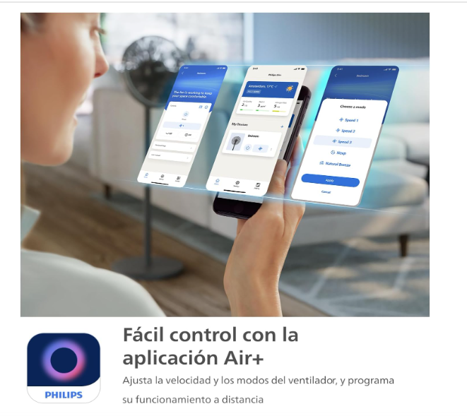Ventilador de Pie Philips Serie 3000 Smart – 19 dB con App