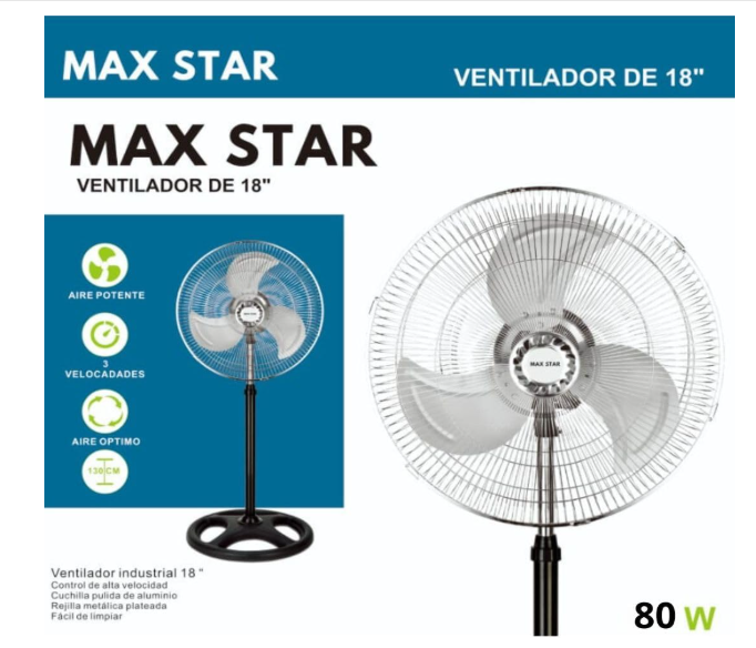 Ventilador de Pie Max Star 18” 70W Oscilante con 3 Velocidades