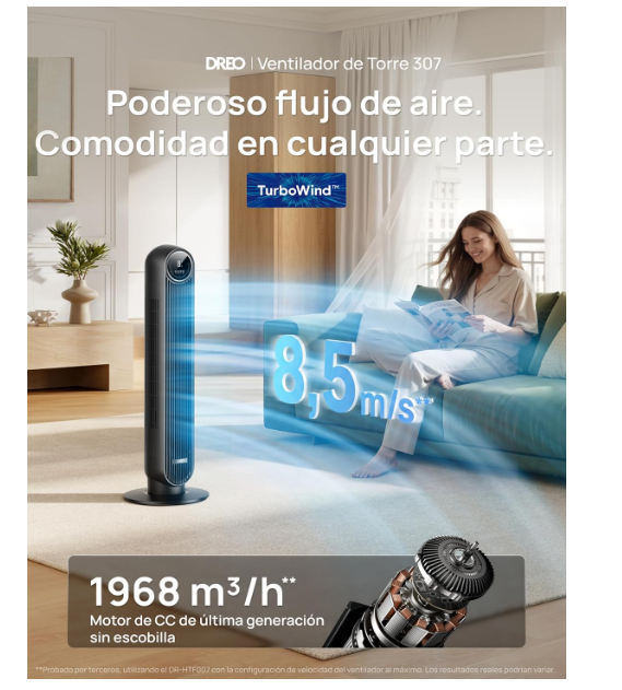 Ventilador de Torre Dreo 20 dB 7,6 m/s con Mando a Distancia