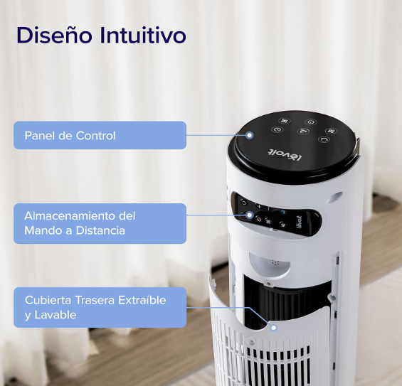 Ventilador de Torre Levoit 25 dB 7.5 m/s 23W con Mando