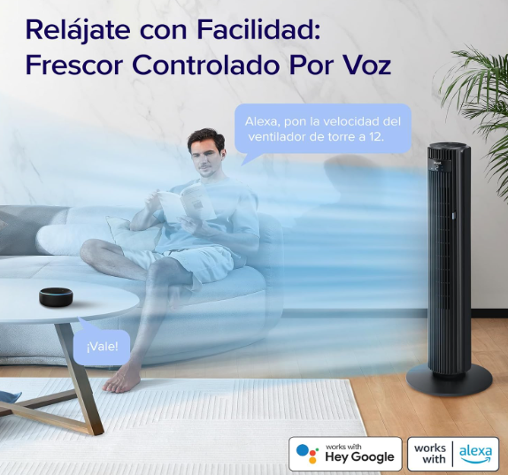 Ventilador de Torre Levoit Inteligente 25 dB 7.9 m/s Motor DC