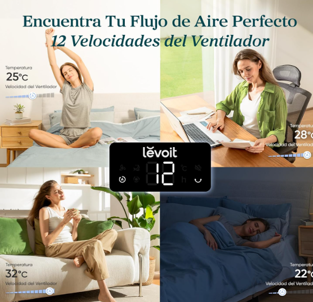 Ventilador de Torre Levoit 20 dB 7.9 m/s Motor DC Gris