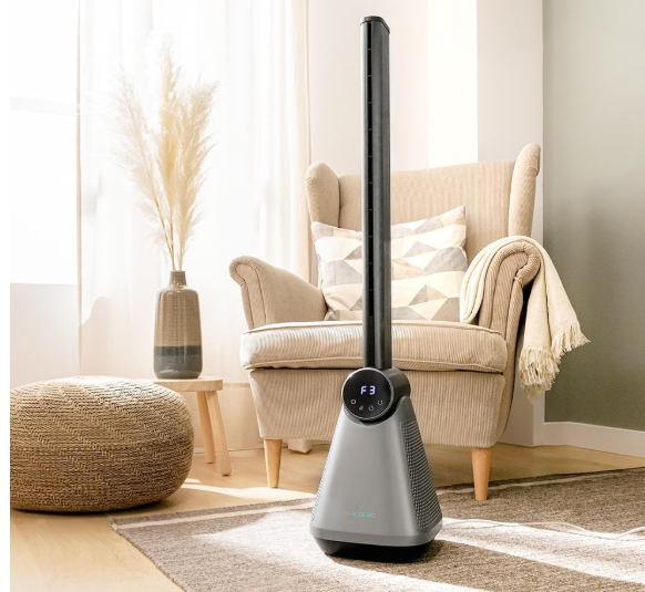 Ventilador de torre sin aspas Cecotec EnergySilence 9890 Skyline Bladeless de 39" y 50W | Pantalla LED Táctil | Mando | 3 Modos | Temporizador 15h | Oscilación 40º