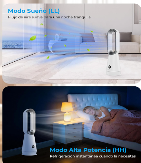 Ventilador de torre sin aspas DDHTSAL con 8 Velocidades, 2 Modos, Oscilación 80°, Temporizador 9h, Mando y Pantalla LED | 32 dB Silencioso