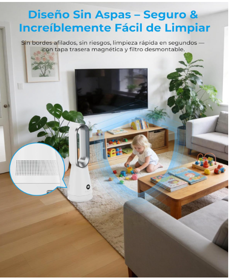 Ventilador de torre sin aspas DDHTSAL con 8 Velocidades, 2 Modos, Oscilación 80°, Temporizador 9h, Mando y Pantalla LED | 32 dB Silencioso