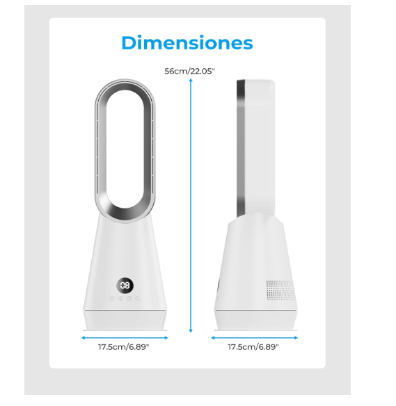 Ventilador de torre sin aspas DDHTSAL con 8 Velocidades, 2 Modos, Oscilación 80°, Temporizador 9h, Mando y Pantalla LED | 32 dB Silencioso