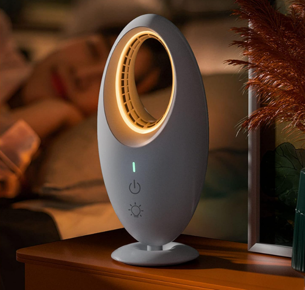 Ventilador de escritorio sin aspas Luqeeg con Control Táctil, Luz LED, Oscilación, Silencioso y Recargable USB | Compacto para Oficina y Hogar