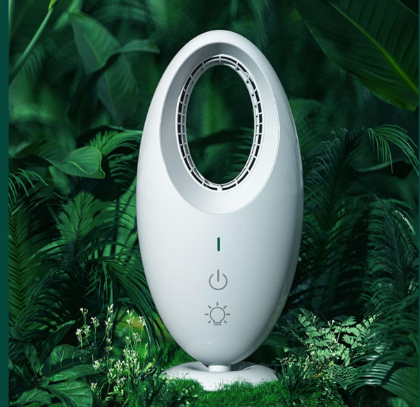 Ventilador de escritorio sin aspas Luqeeg con Control Táctil, Luz LED, Oscilación, Silencioso y Recargable USB | Compacto para Oficina y Hogar