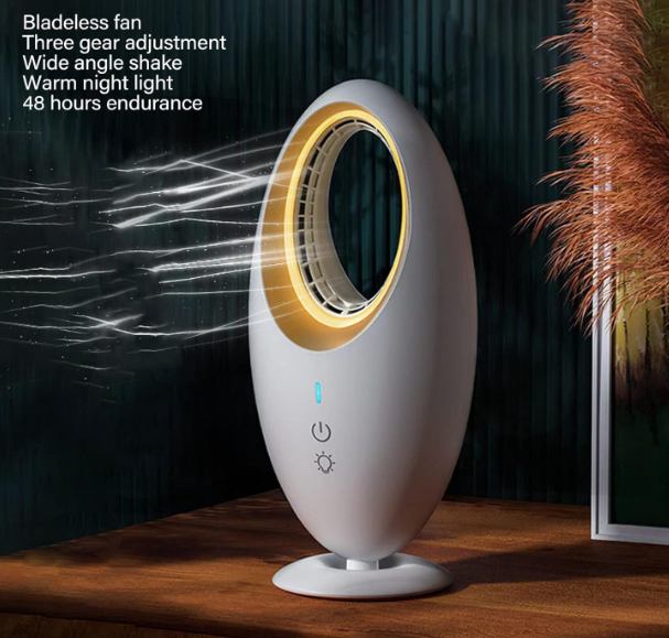Ventilador de escritorio sin aspas Luqeeg con Control Táctil, Luz LED, Oscilación, Silencioso y Recargable USB | Compacto para Oficina y Hogar