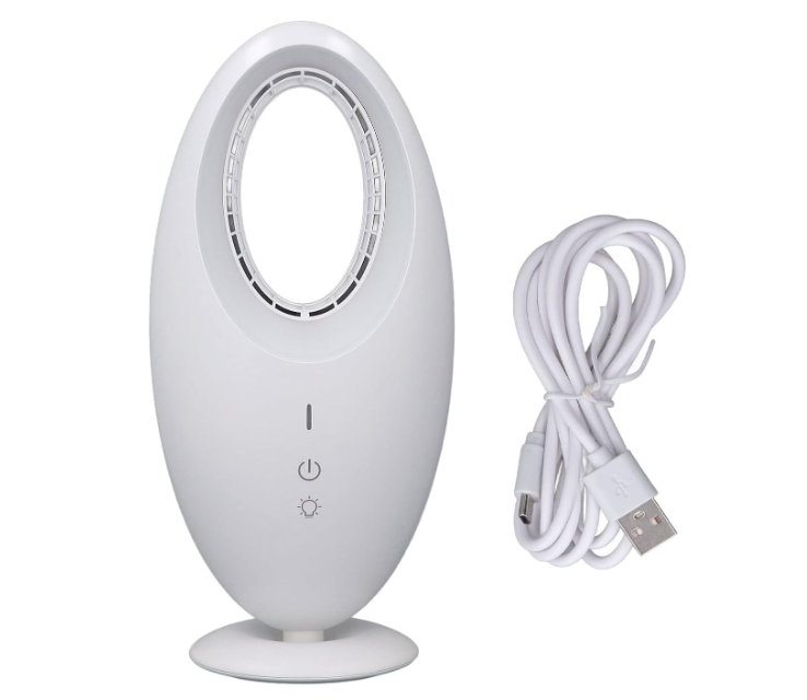 Ventilador de escritorio sin aspas Luqeeg con Control Táctil, Luz LED, Oscilación, Silencioso y Recargable USB | Compacto para Oficina y Hogar