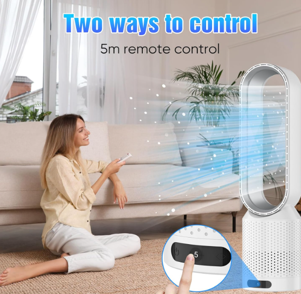 Ventilador sin aspas Sulobom 2 en 1 con Purificador HEPA, 8 Velocidades, Oscilación 90°, Temporizador y Mando | Muy Silencioso