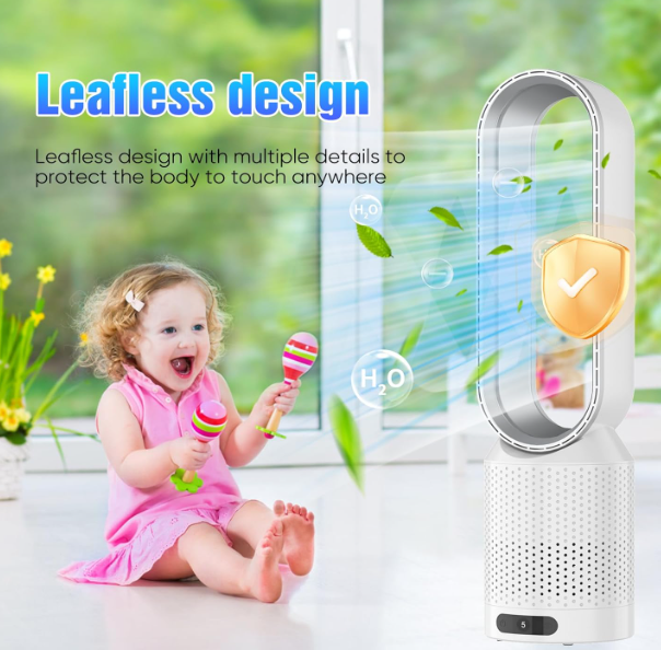 Ventilador sin aspas Sulobom 2 en 1 con Purificador HEPA, 8 Velocidades, Oscilación 90°, Temporizador y Mando | Muy Silencioso