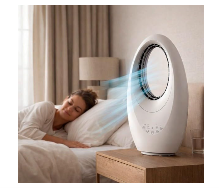 Ventilador sin aspas Bilake de 50W con 3 Velocidades, Temporizador, Oscilación y Mando | Silencioso y Seguro | Blanco