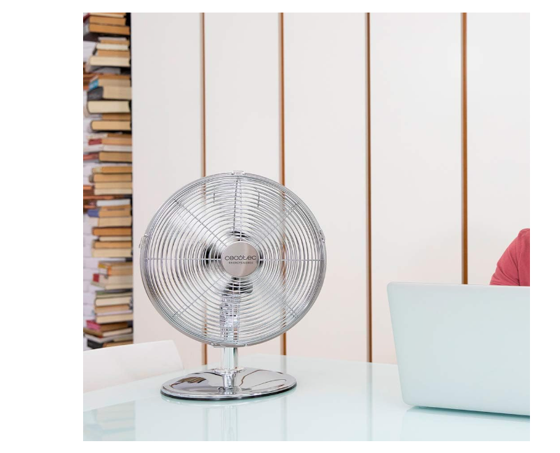 Ventilador de mesa Cecotec EnergySilence 620 RetroDesk de 40W con 3 Velocidades, 12", Oscilación y Altura Ajustable | Acabado Cromado