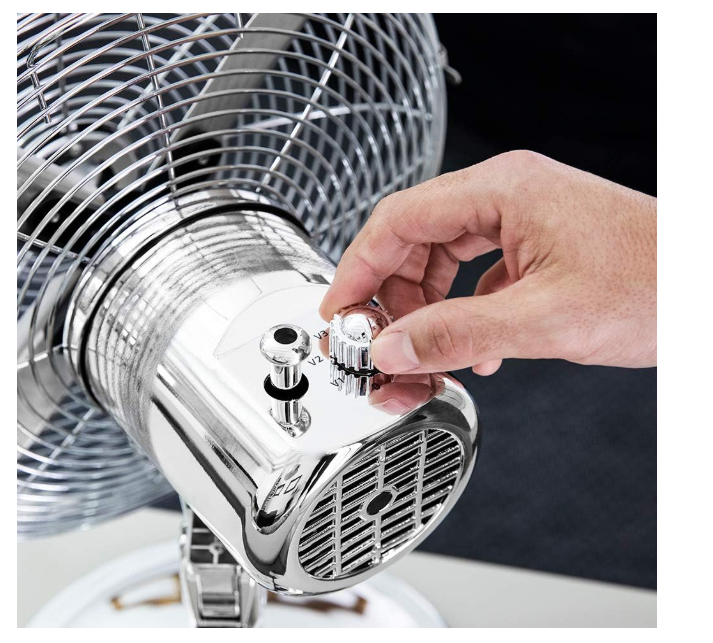 Ventilador de mesa Cecotec EnergySilence 620 RetroDesk de 40W con 3 Velocidades, 12", Oscilación y Altura Ajustable | Acabado Cromado