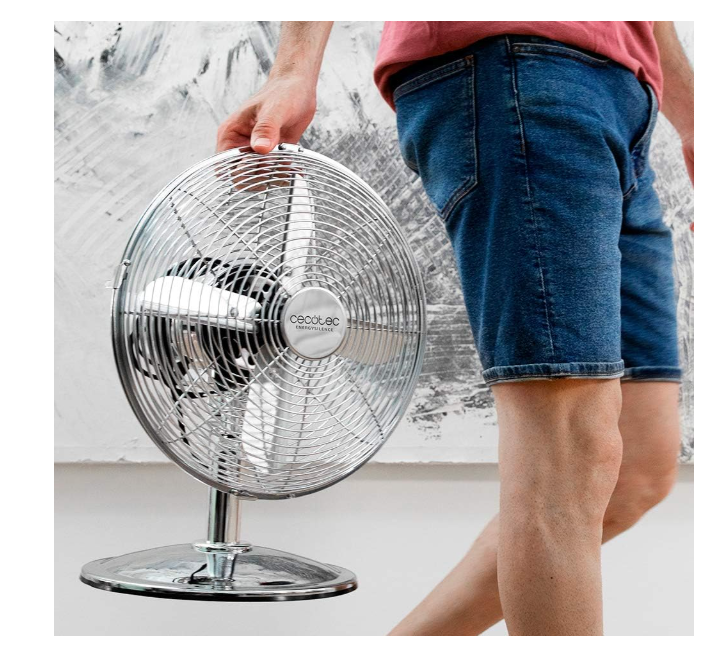 Ventilador de mesa Cecotec EnergySilence 620 RetroDesk de 40W con 3 Velocidades, 12", Oscilación y Altura Ajustable | Acabado Cromado