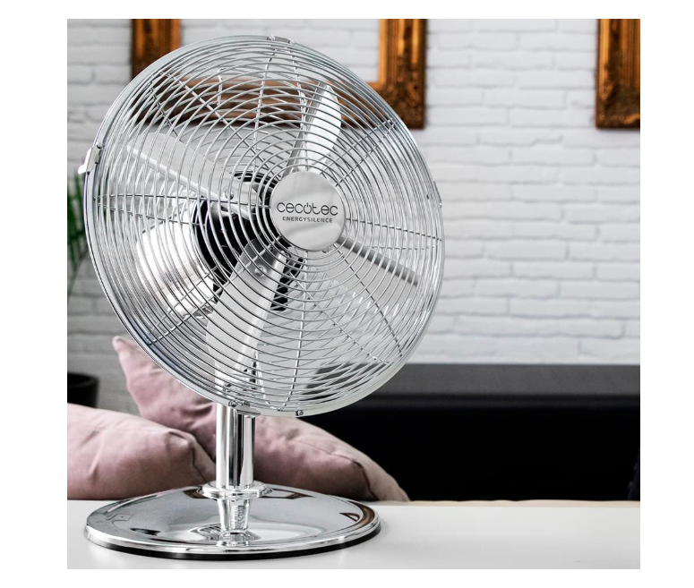 Ventilador de mesa Cecotec EnergySilence 620 RetroDesk de 40W con 3 Velocidades, 12", Oscilación y Altura Ajustable | Acabado Cromado