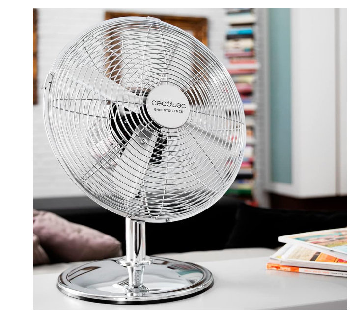 Ventilador de mesa Cecotec EnergySilence 620 RetroDesk de 40W con 3 Velocidades, 12", Oscilación y Altura Ajustable | Acabado Cromado
