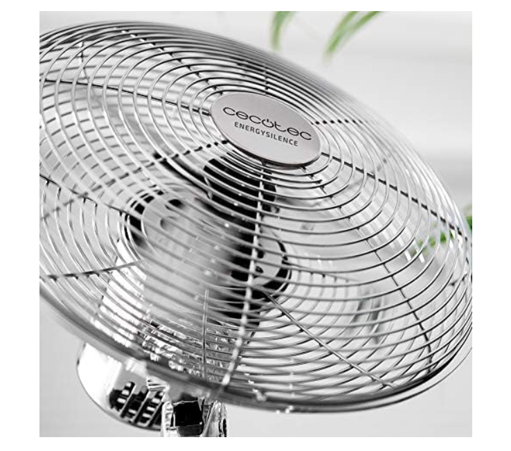 Ventilador de mesa Cecotec EnergySilence 620 RetroDesk de 40W con 3 Velocidades, 12", Oscilación y Altura Ajustable | Acabado Cromado