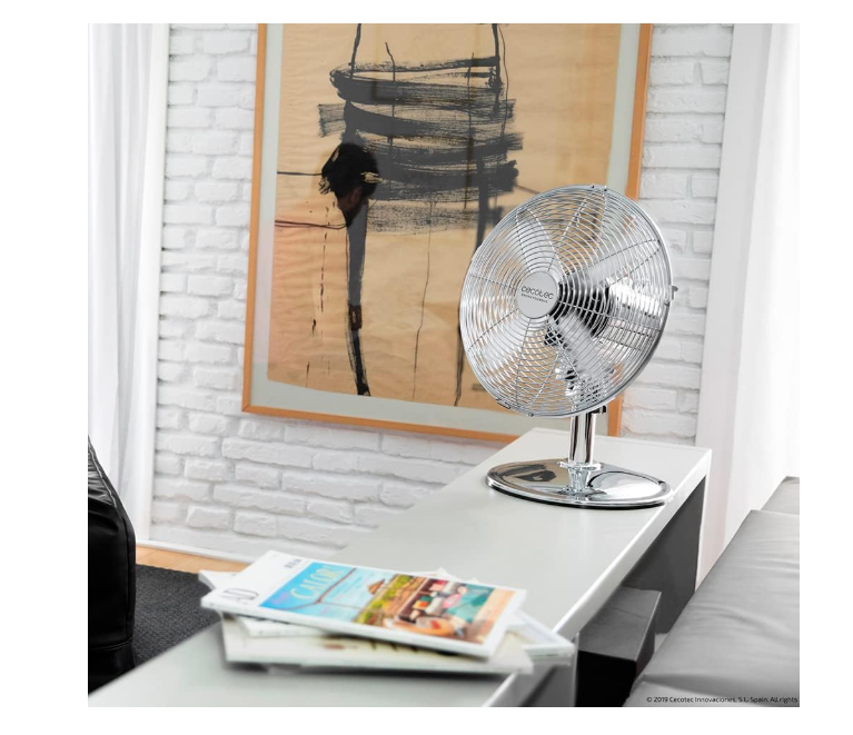 Ventilador de mesa Cecotec EnergySilence 620 RetroDesk de 40W con 3 Velocidades, 12", Oscilación y Altura Ajustable | Acabado Cromado