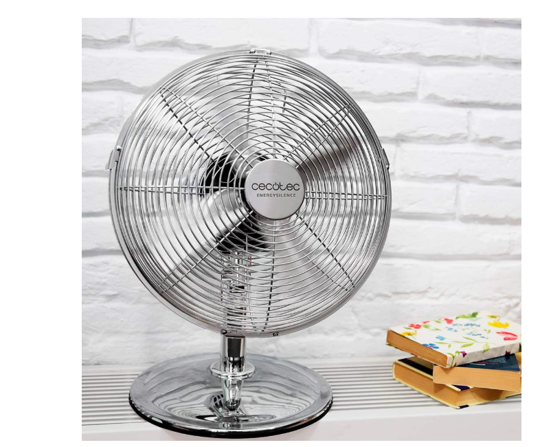 Ventilador de mesa Cecotec EnergySilence 620 RetroDesk de 40W con 3 Velocidades, 12", Oscilación y Altura Ajustable | Acabado Cromado