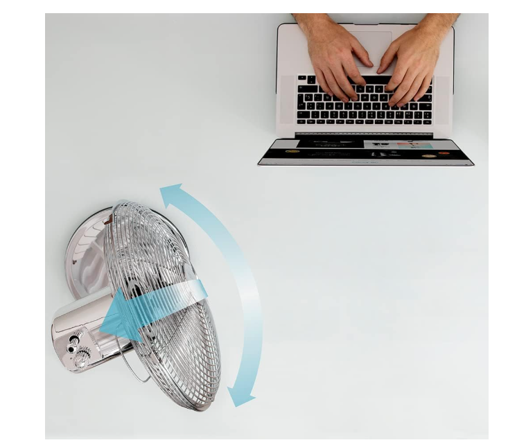 Ventilador de mesa Cecotec EnergySilence 620 RetroDesk de 40W con 3 Velocidades, 12", Oscilación y Altura Ajustable | Acabado Cromado