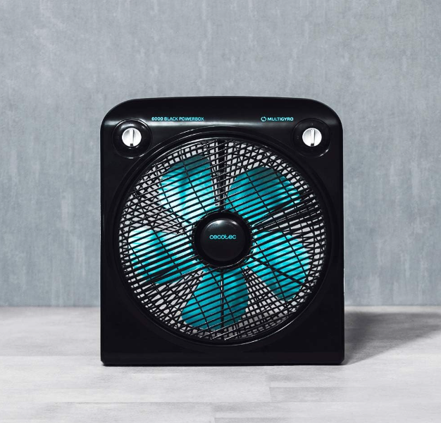 Ventilador de suelo Cecotec EnergySilence 6000 PowerBox Black de 50W con 5 Aspas de 30 cm, 3 Velocidades, Motor de Cobre y Rejilla Rotatoria | Negro