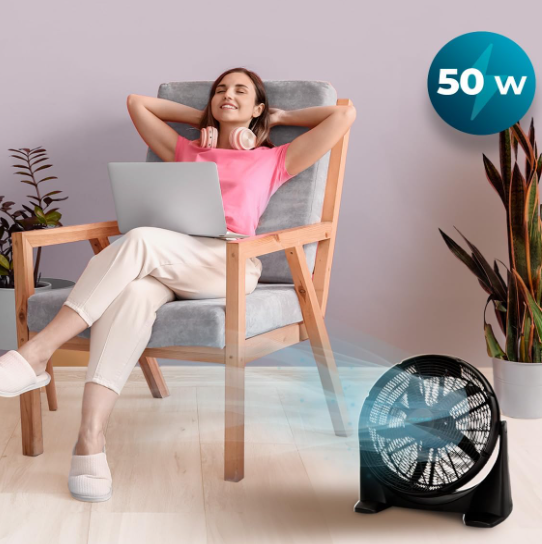 Ventilador industrial de suelo Cecotec EnergySilence 1400 FloorFlow de 50W, 14”, 3 Velocidades y 5 Aspas Aerodinámicas | Máxima Seguridad