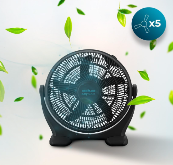 Ventilador industrial de suelo Cecotec EnergySilence 1400 FloorFlow de 50W, 14”, 3 Velocidades y 5 Aspas Aerodinámicas | Máxima Seguridad