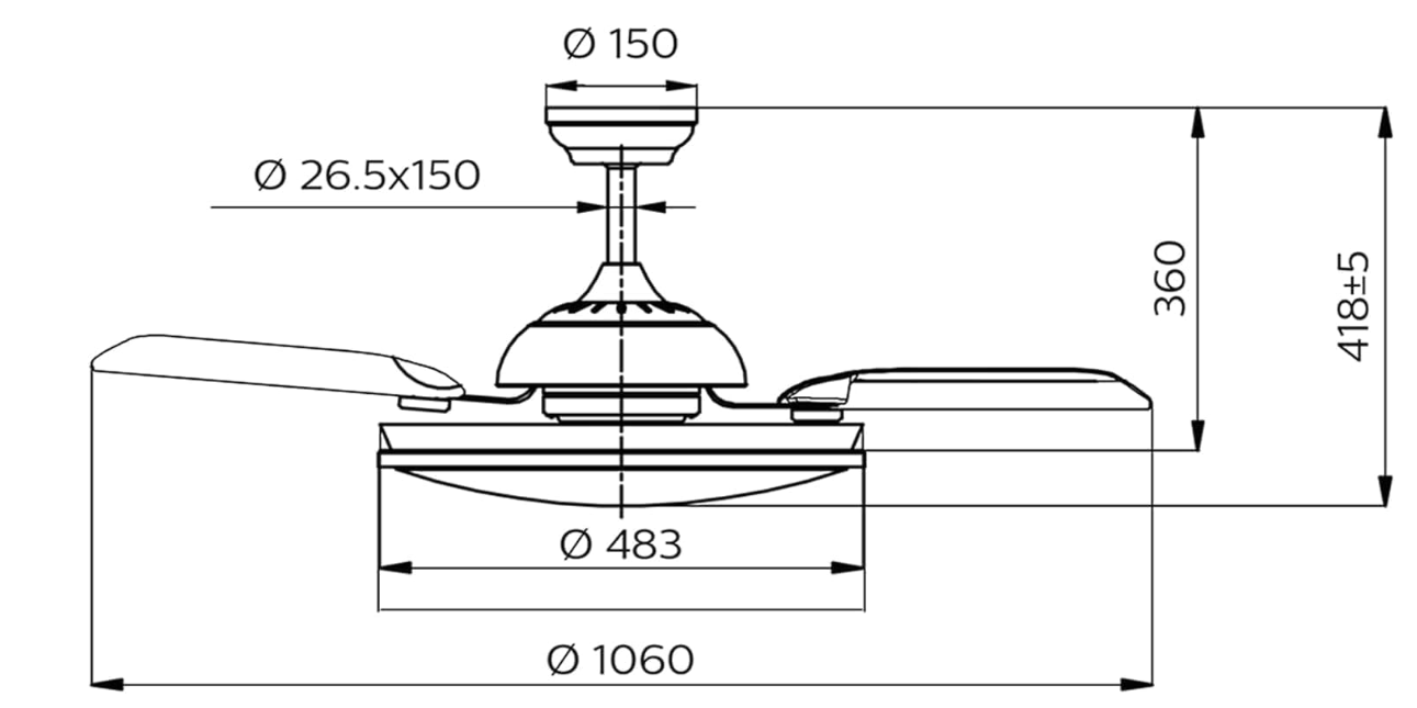 Ventilador de techo Philips Bliss 2024 con Luz LED 28W, Motor DC 35W, Aspas Retráctiles, 3 Tonos de Luz, Mando y APP | Modo Invierno/Verano | Clase A