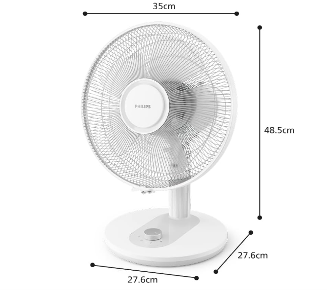 Ventilador de mesa Philips Serie 1000 CX1030/00 de 35 dB, 2.000 m³/h, 3 Velocidades, Rotación 80° e Inclinación 30° | Blanco
