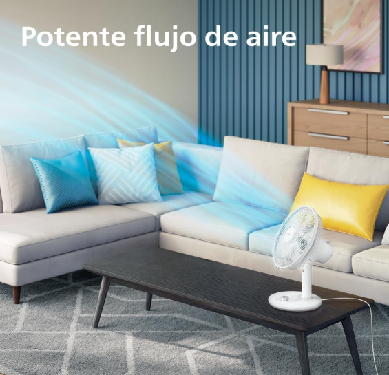 Ventilador de mesa Philips Serie 1000 CX1030/00 de 35 dB, 2.000 m³/h, 3 Velocidades, Rotación 80° e Inclinación 30° | Blanco