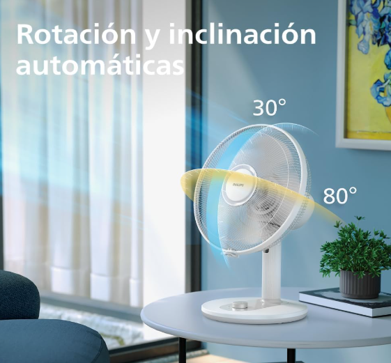 Ventilador de mesa Philips Serie 1000 CX1030/00 de 35 dB, 2.000 m³/h, 3 Velocidades, Rotación 80° e Inclinación 30° | Blanco