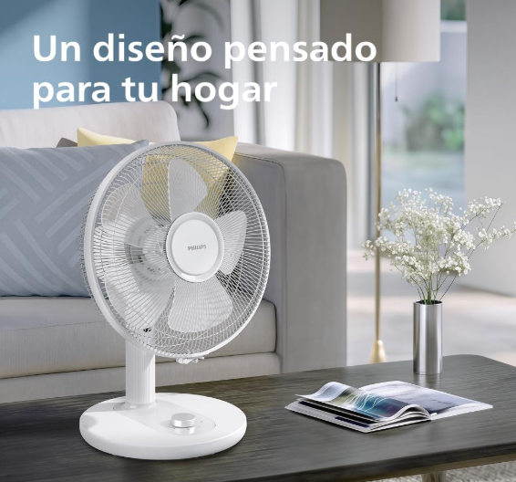 Ventilador de mesa Philips Serie 1000 CX1030/00 de 35 dB, 2.000 m³/h, 3 Velocidades, Rotación 80° e Inclinación 30° | Blanco