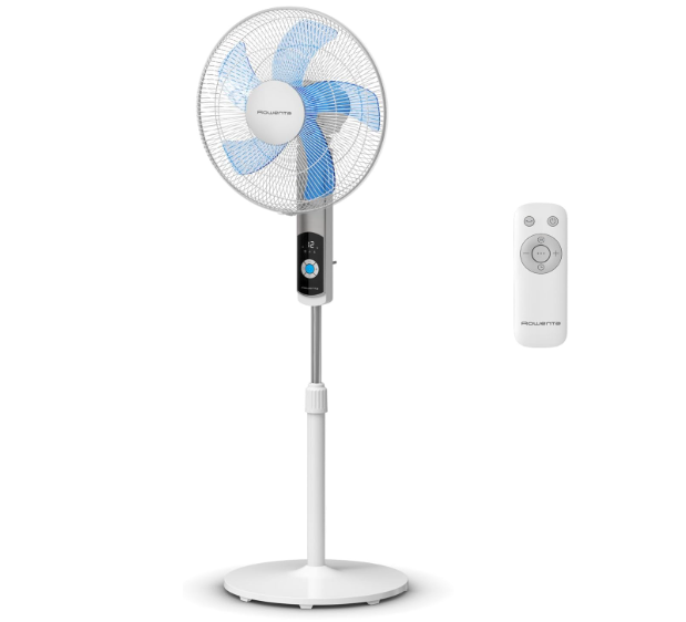 Ventilador de pie Rowenta Turbo Silence VU5650 con 12 Velocidades, 35 dB, Pantalla LED, Temporizador y Mando | Modo Silent Night | Blanco