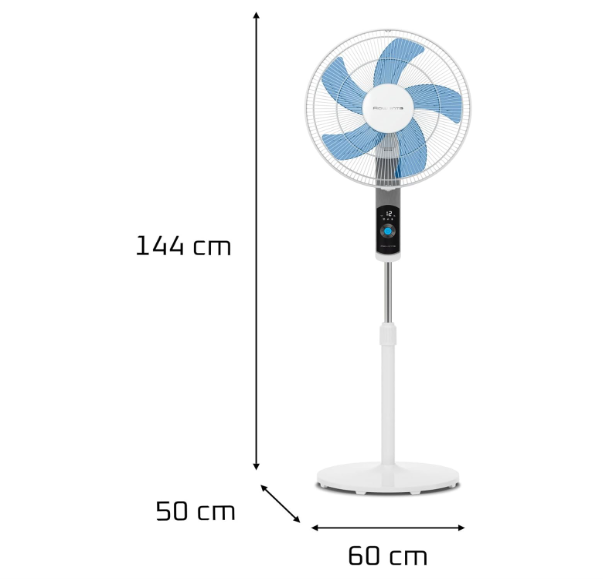 Ventilador de pie Rowenta Turbo Silence VU5650 con 12 Velocidades, 35 dB, Pantalla LED, Temporizador y Mando | Modo Silent Night | Blanco